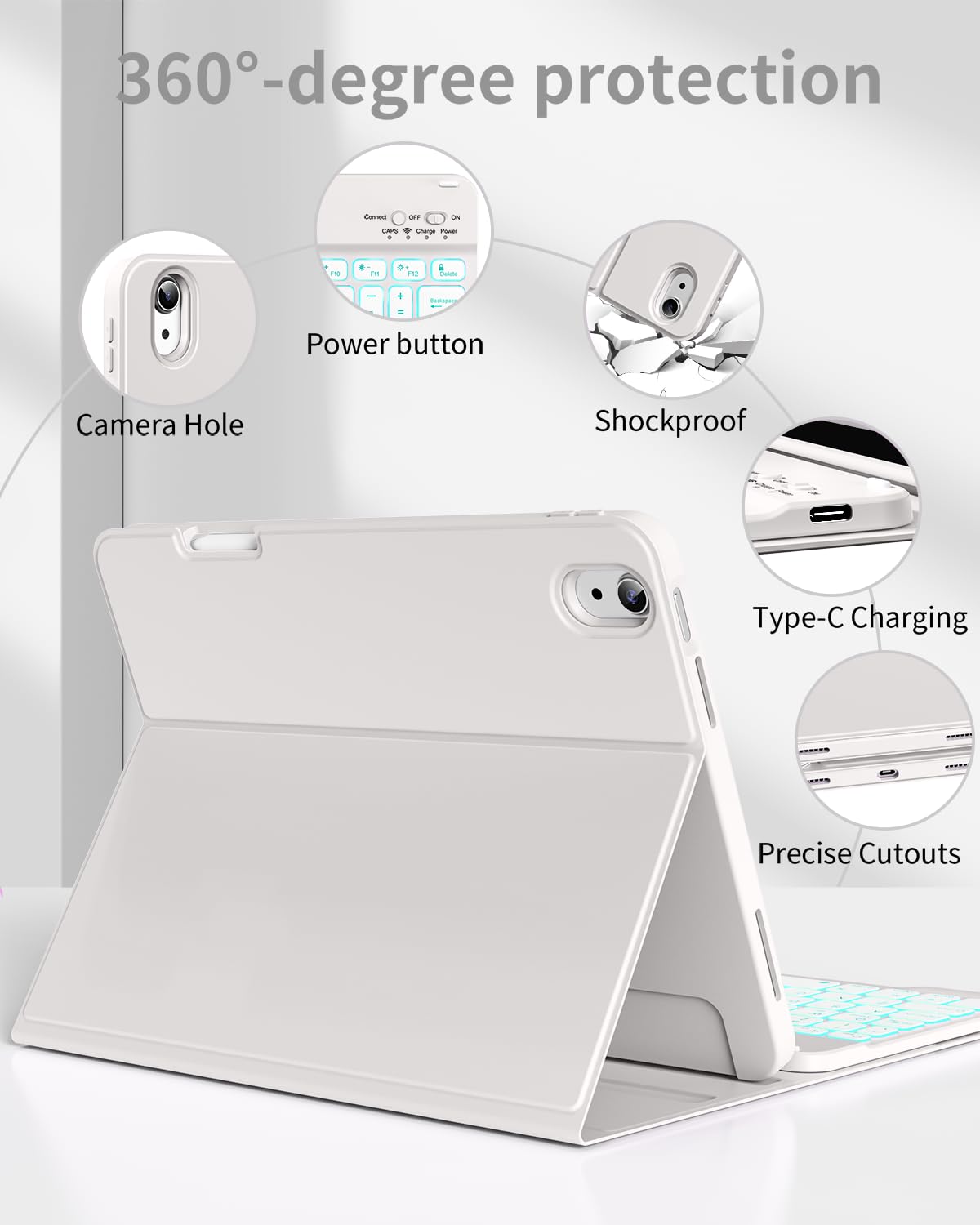 ZKTUYU iPad 11th/10th Gen 11"/10.9" Keyboard Case with Backlit Detachable Keyboard