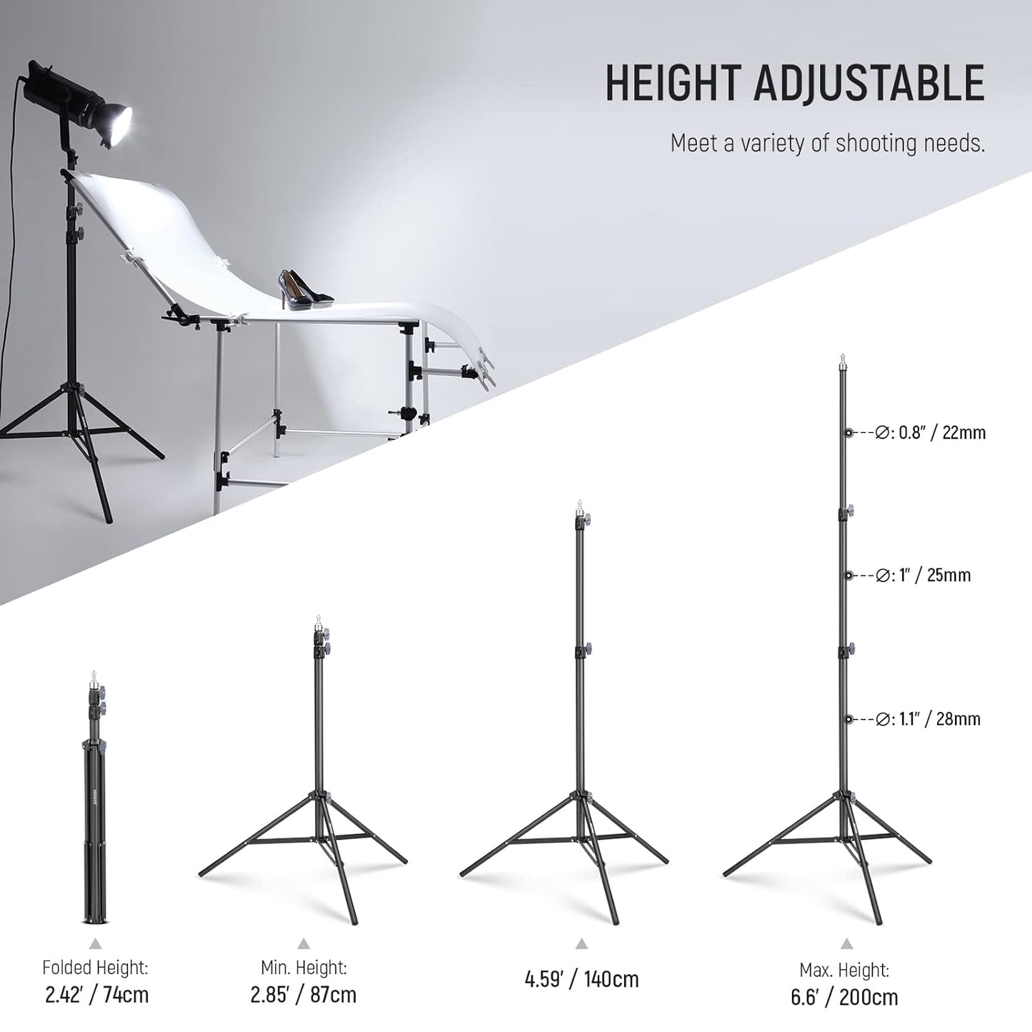 NEEWER Light Stand 2.85–6.6ft Aluminum Tripod Max Load 22 lbs ST-200