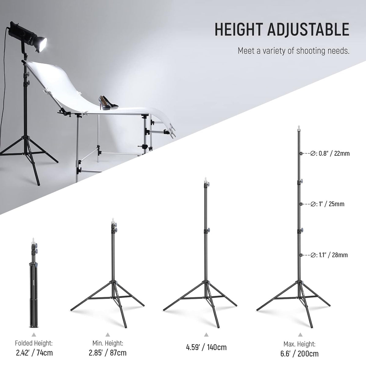 NEEWER Light Stand 2.85–6.6ft Aluminum Tripod Max Load 22 lbs ST-200