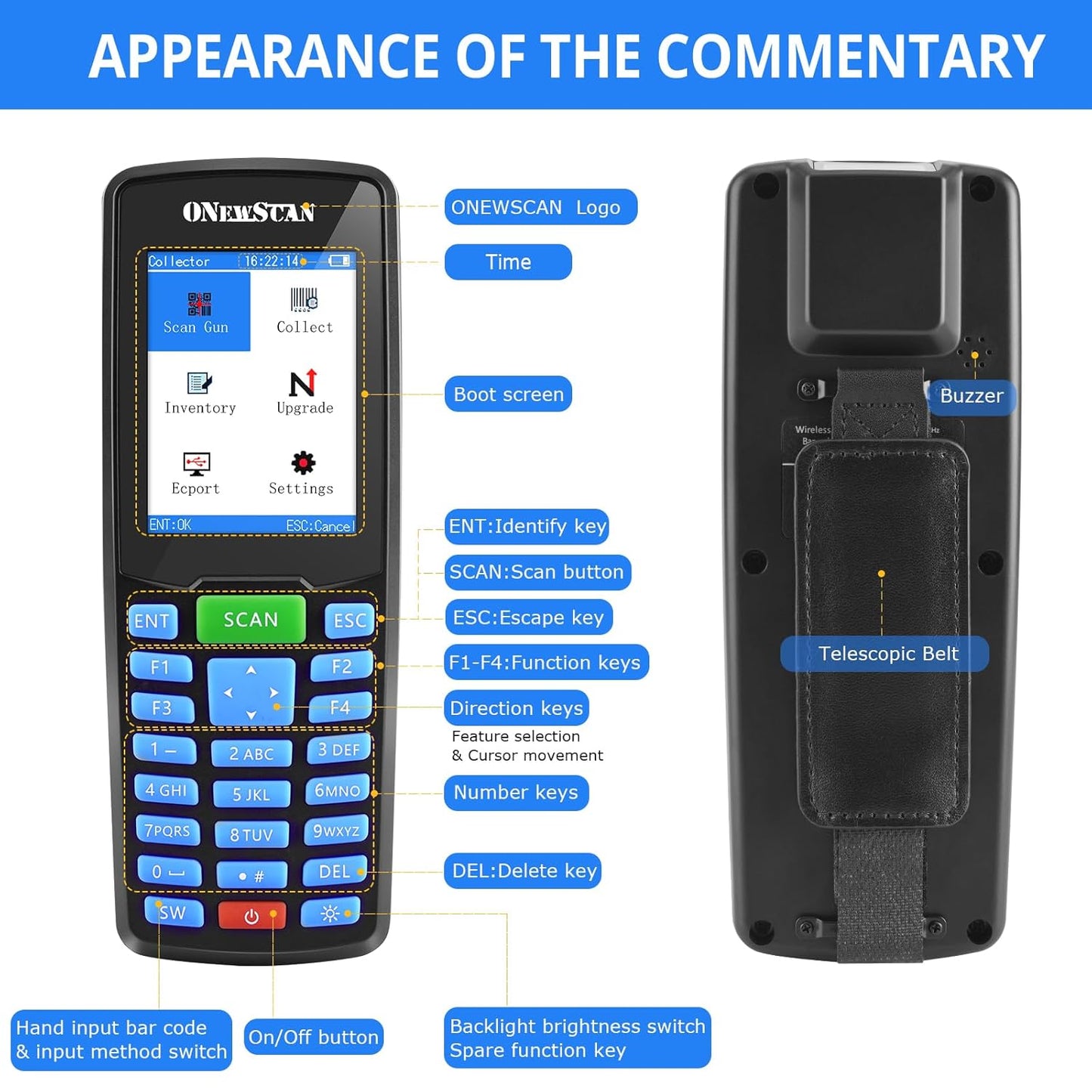 Wireless 1D CCD Barcode Scanner Portable Inventory Data Collector with LCD