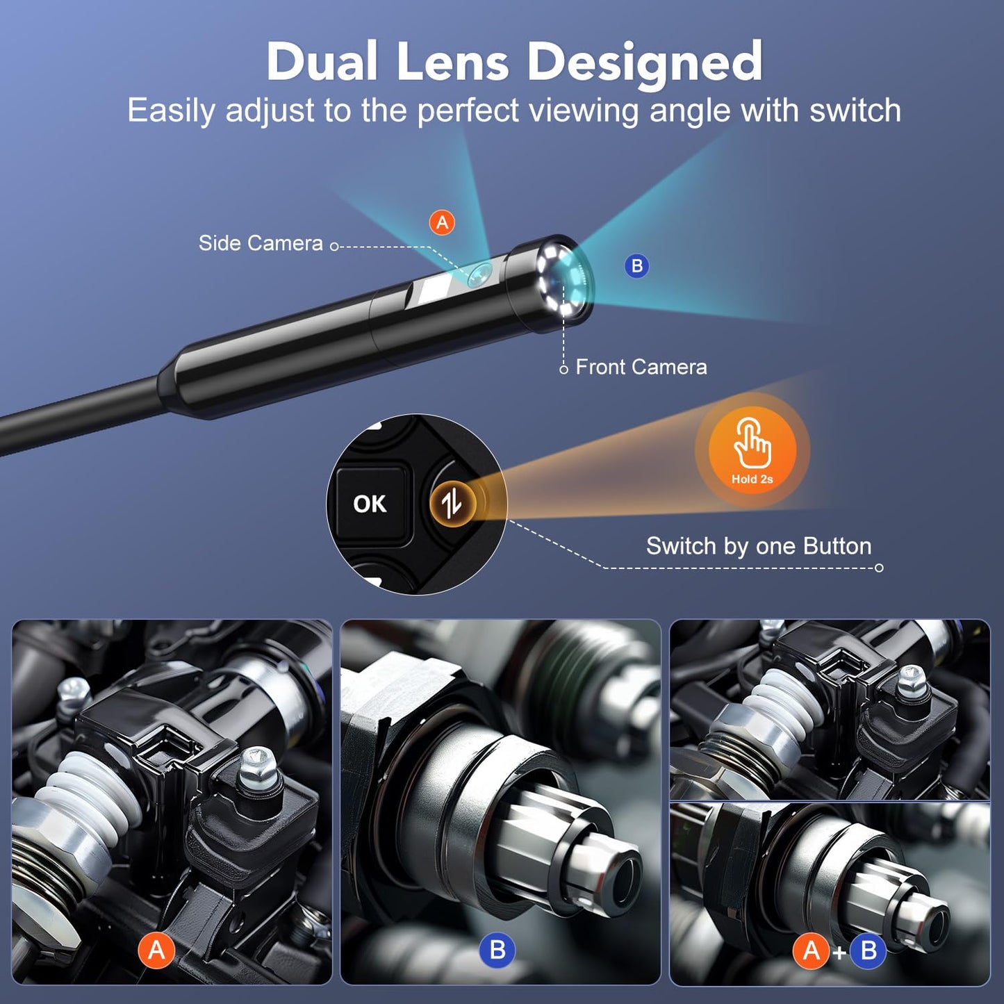 5" IPS Dual Lens 1080P Industrial Endoscope Camera with Lights 16.5FT