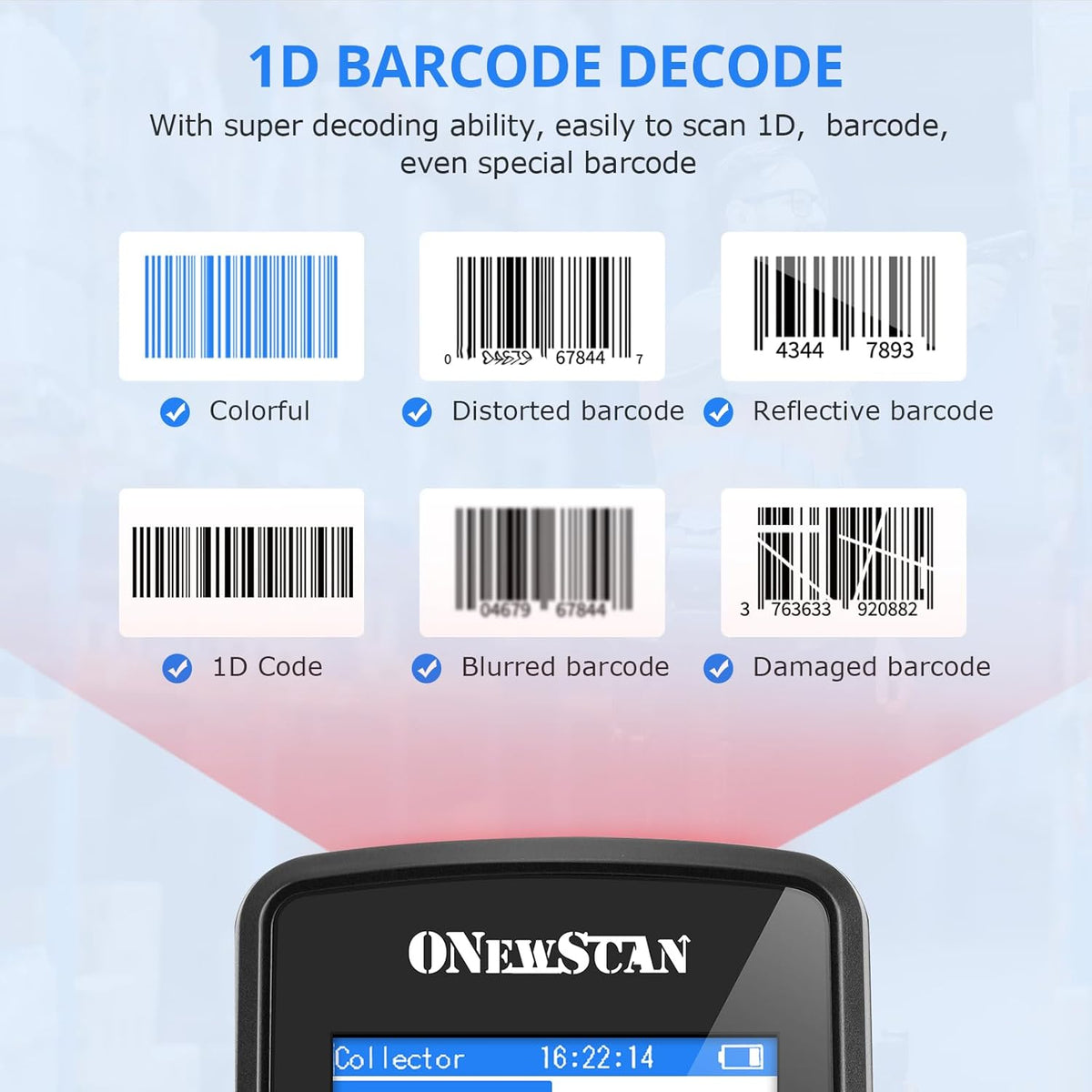 Wireless 1D CCD Barcode Scanner Portable Inventory Data Collector with LCD