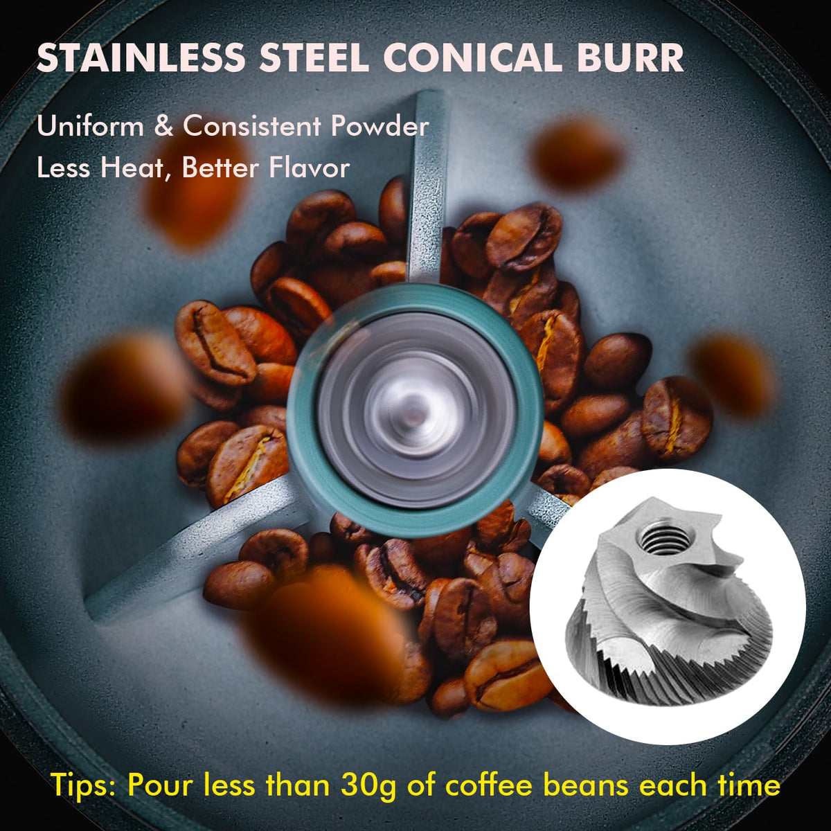 Portable Electric Conical Burr Coffee Grinder 45 Settings Rechargeable