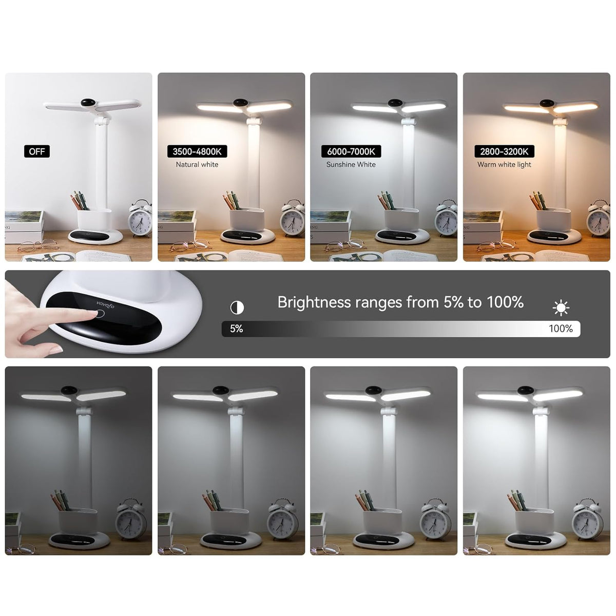 VAVOFO 6785 Eye-Caring Wireless Desk Lamp Dual Head 700 Lumens