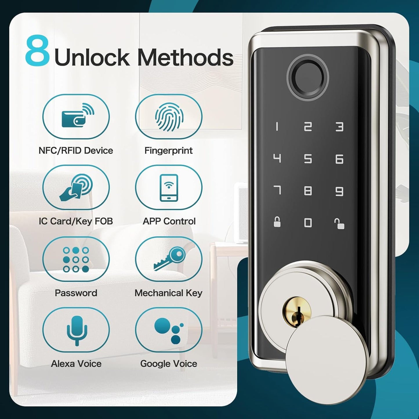 Smart Front Door Lock Keyless Entry Fingerprint Deadbolt with App Alexa