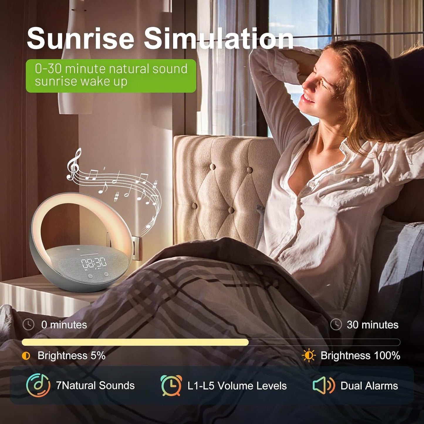 FUNFOR Bluetooth Speaker with 15W Wireless Charger Sunrise Alarm Clock