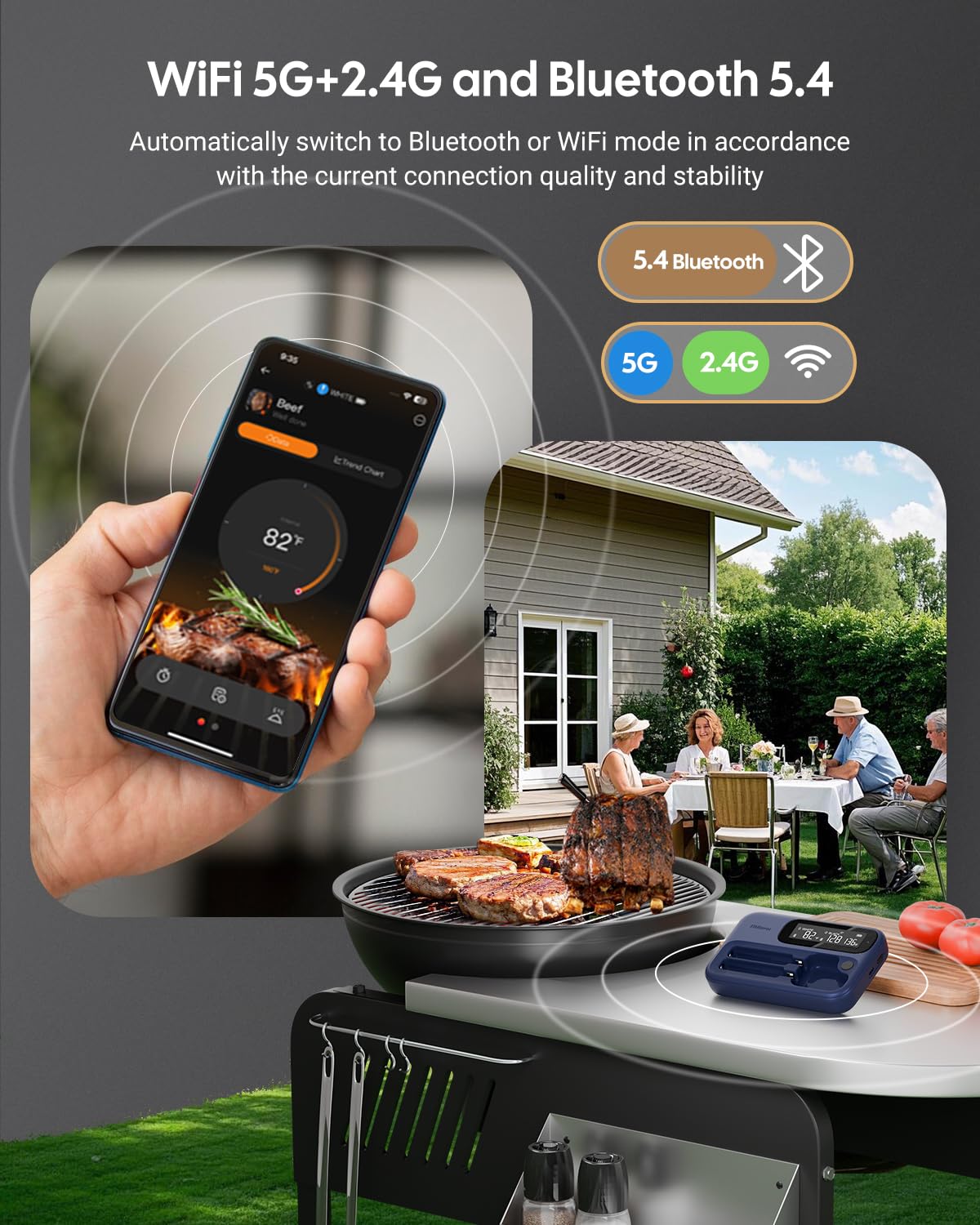 Fitflavor Wireless WiFi Bluetooth Meat Thermometer Dual Probes Rechargeable
