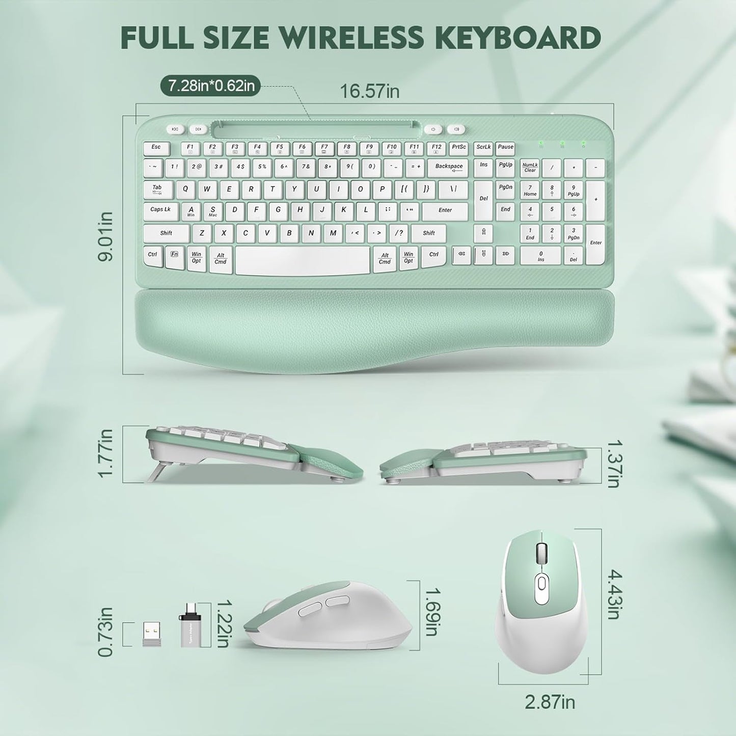 EAYBLLY Wireless Ergonomic Split Keyboard Mouse Combo Mint Green