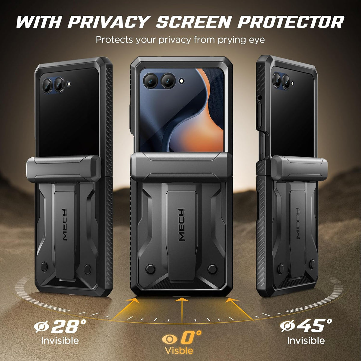 TONGATE Motorola Razr 2025/2024 Case with Privacy Screen Stand Belt-Clip