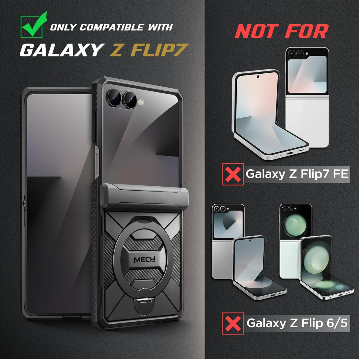 TONGATE 360° Spin Magnetic Stand Z Flip 7 Case with Screen Protector Black