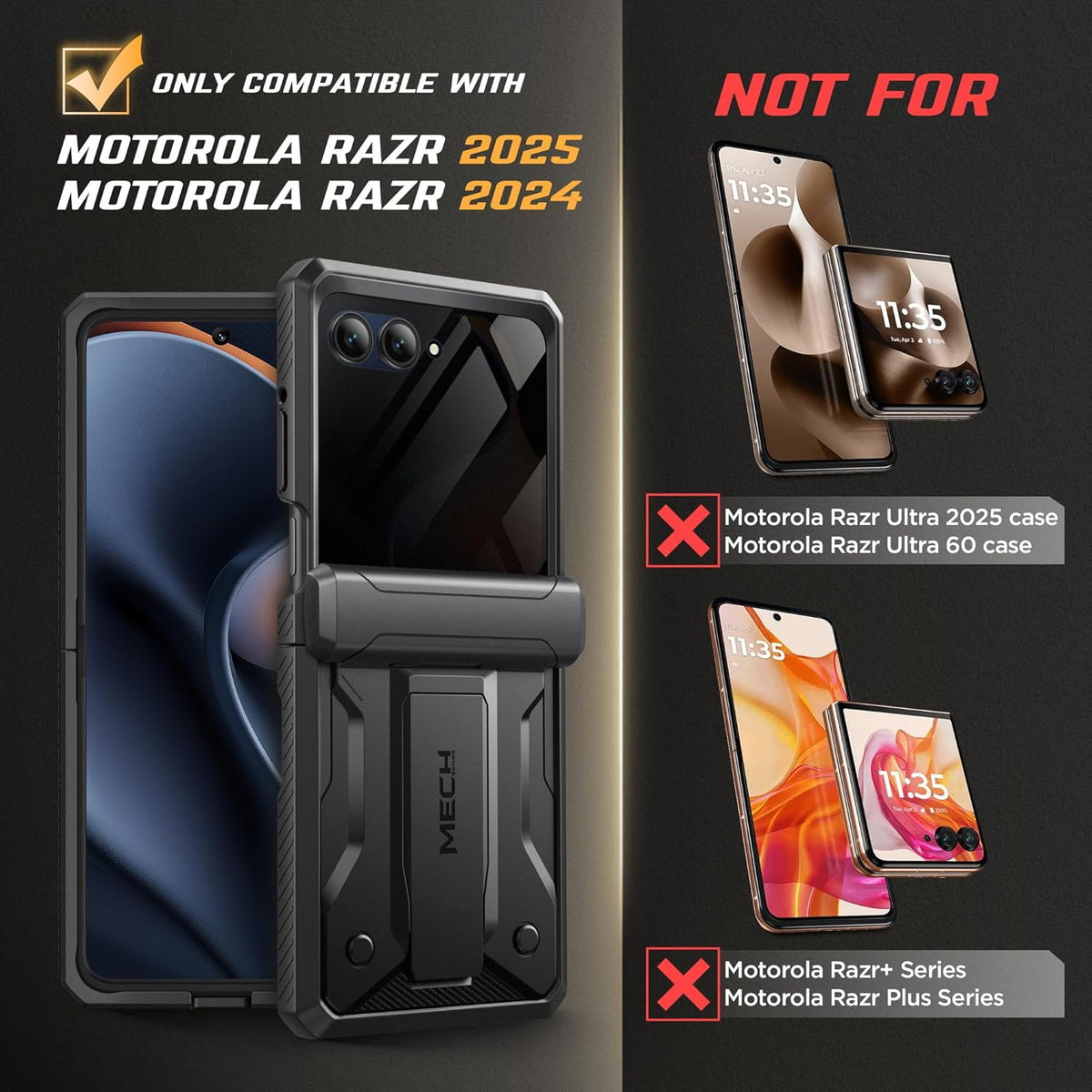 TONGATE Motorola Razr 2025/2024 Case with Privacy Screen Stand Belt-Clip