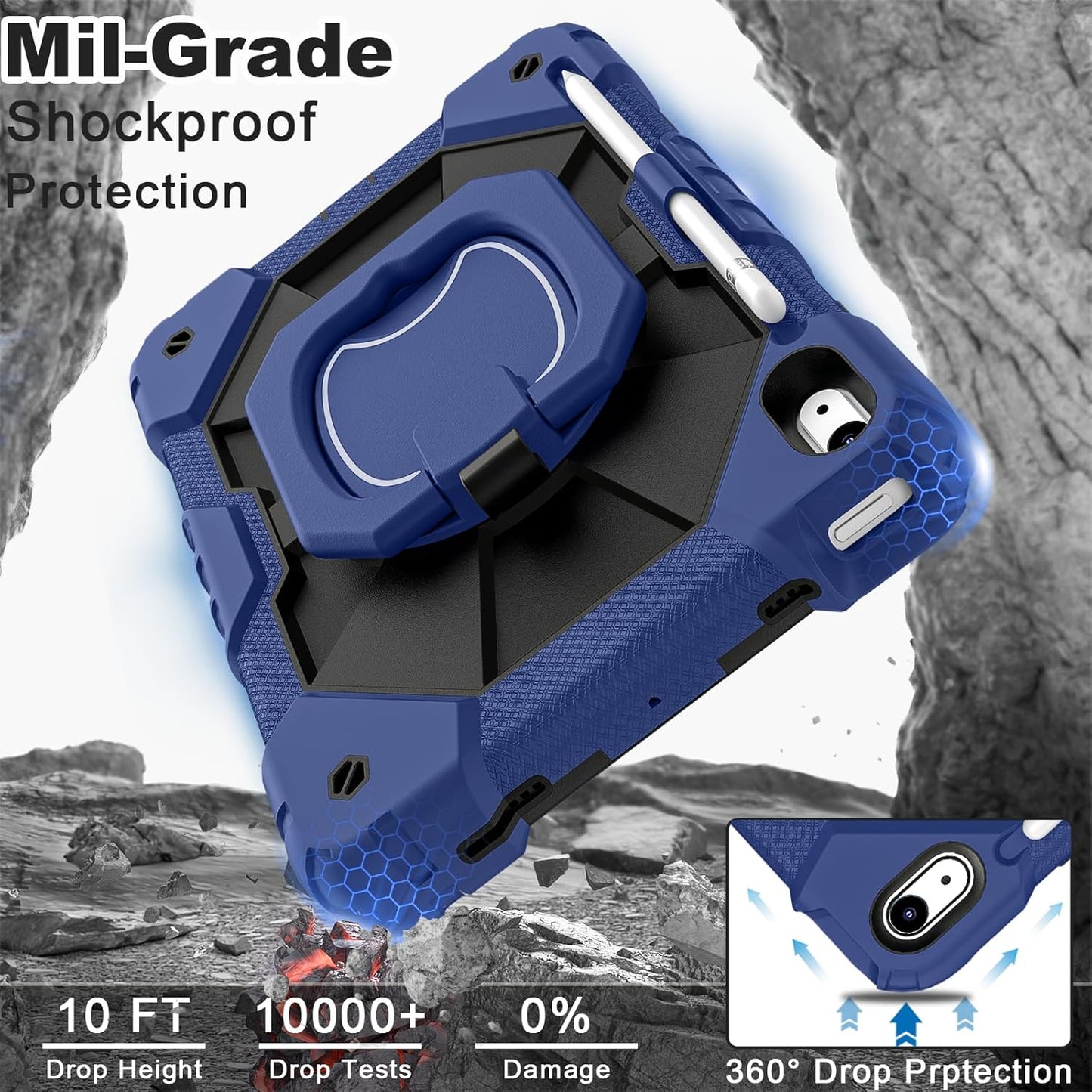 WESOROL iPad A16 11"/10.9" Kids Full-Body Case with Rotating Stand Navy