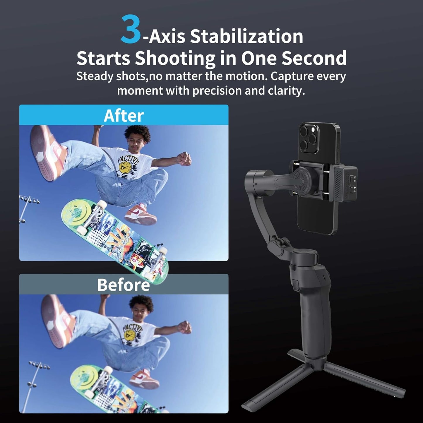 3-Axis Smartphone Gimbal Stabilizer with Fill Light AI Tracking Tripod