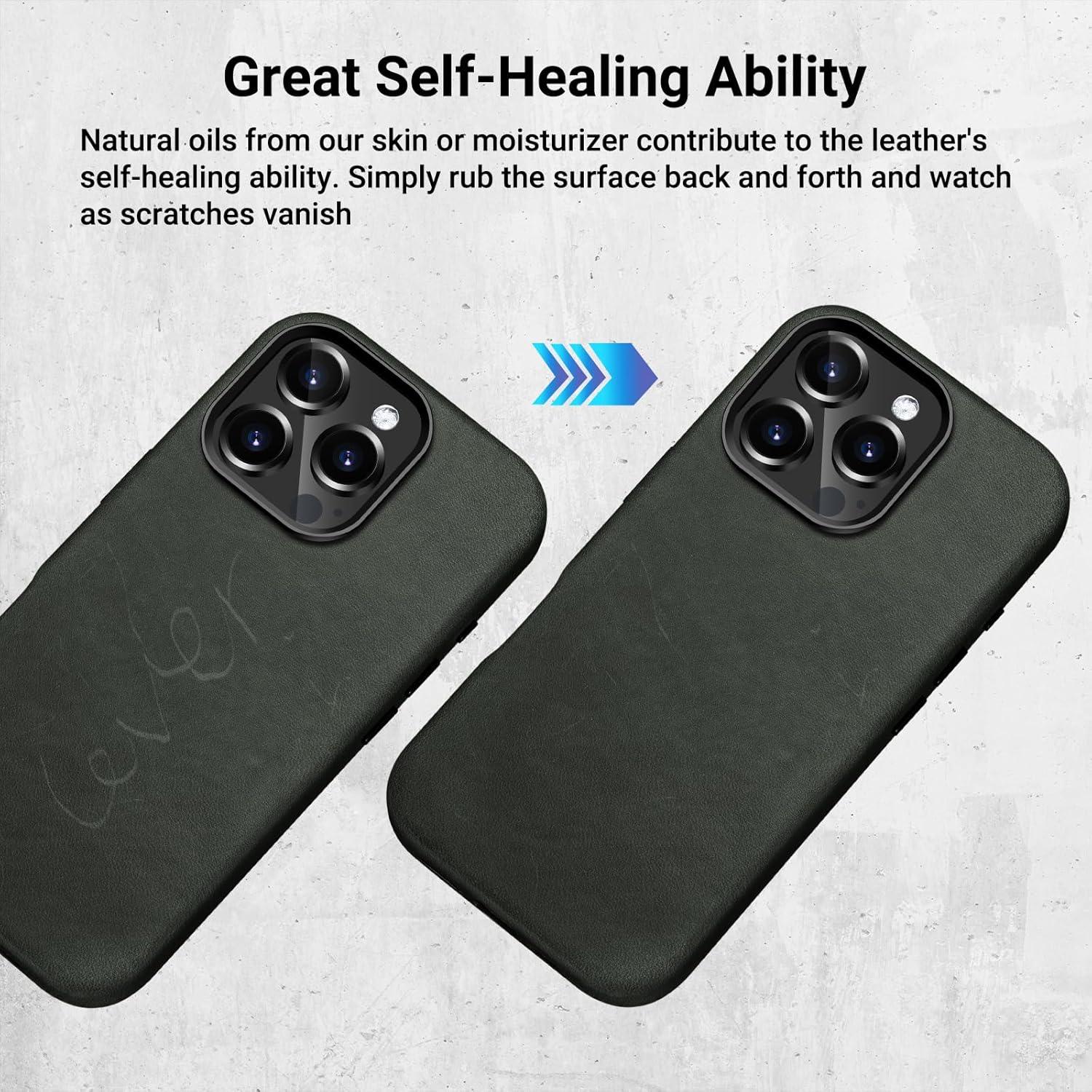 Belemay iPhone 16 Pro Max MagSafe Crazy Horse Leather Case 6.9" Rustic Green 1 - Buy Your Wish