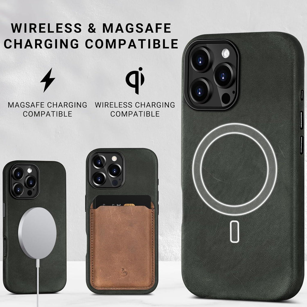 Belemay iPhone 16 Pro Max MagSafe Crazy Horse Leather Case 6.9" Rustic Green 1 - Buy Your Wish