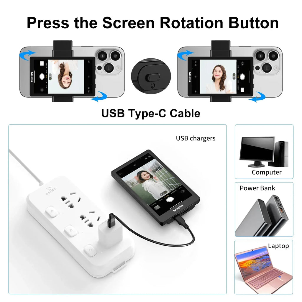 Phone Vlog Selfie Monitor Screen Support 4K Wired Recording Using Phone Rear Camera for iPhone Selfie Vlog Live Stream TikTok - Buy Your Wish