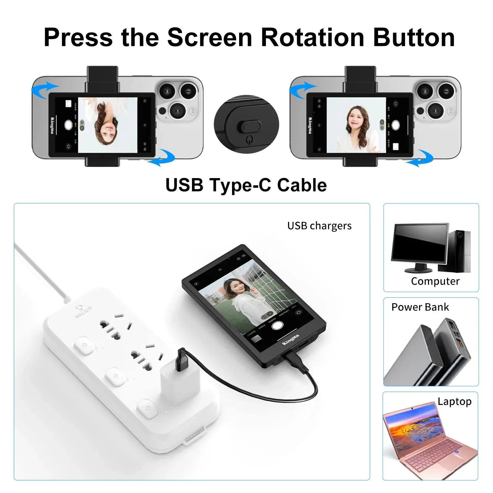 Phone Vlog Selfie Monitor Screen Support 4K Wired Recording Using Phone Rear Camera for iPhone Selfie Vlog Live Stream TikTok - Buy Your Wish