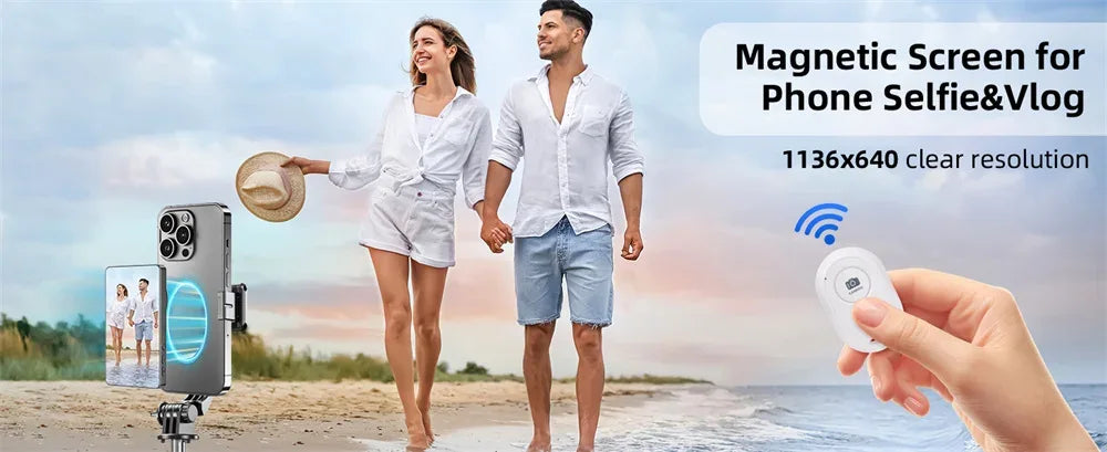 Magnetic Selfie Monitor Screen w Wireless Remote Phone Vlog Rear Camera Monitor for iPhone Android Recording Vlog Live Stream - Buy Your Wish