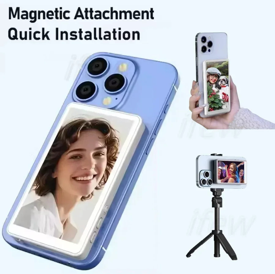 Selfie Monitor Screen for iPhone 12-16 Magnetic Back Camera Vlog Monitor Using Phone Rear Camera for Selfie Vlog, Live Streaming - Buy Your Wish