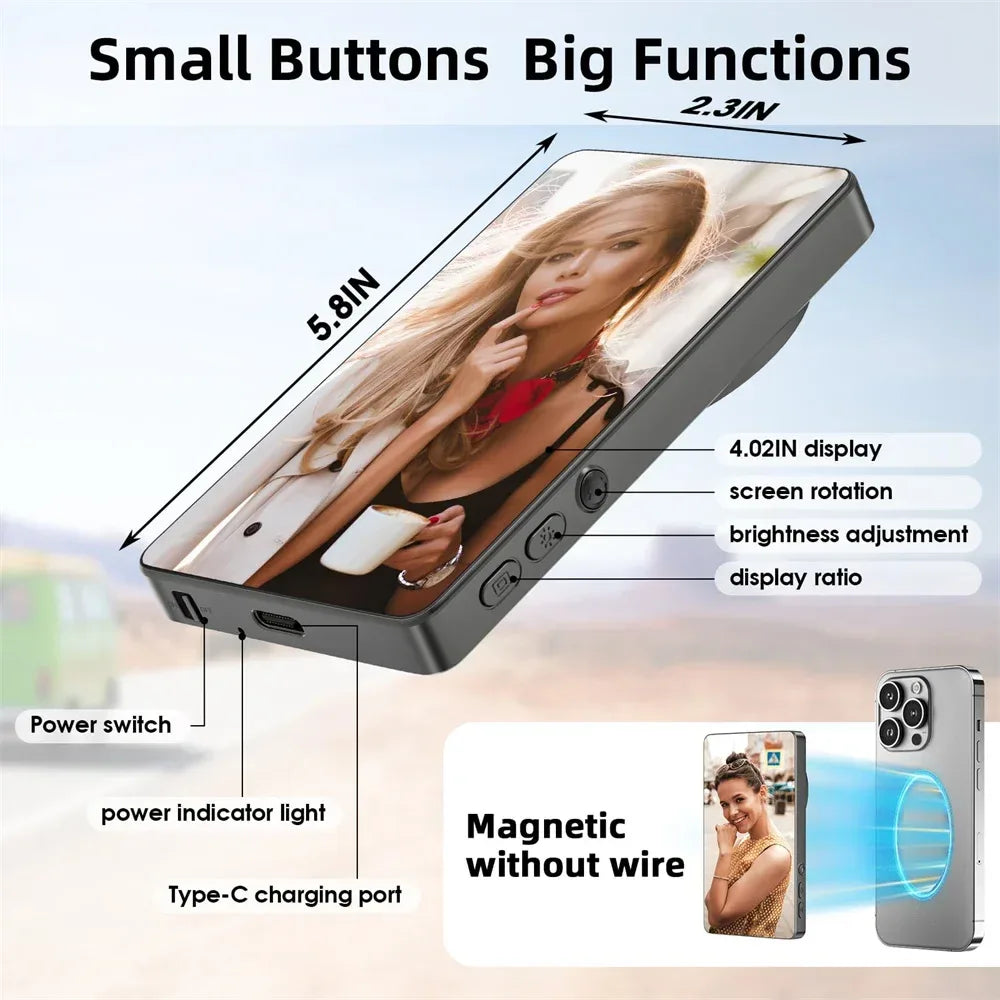 Magnetic Selfie Monitor Screen w Wireless Remote Phone Vlog Rear Camera Monitor for iPhone Android Recording Vlog Live Stream - Buy Your Wish
