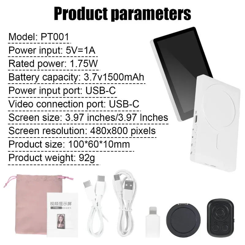 Vlog Selfie Monitor Screen Magnetic Wireless Display Screen Phone Rear Camera Mobile Screen Splitter Selfie for Iphone Android - Buy Your Wish